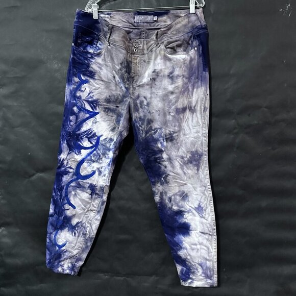 Torrid Jeggings Blue Size 22 Tie Dye Purple Wave Hand Painted Leggings stretch - Picture 6 of 7